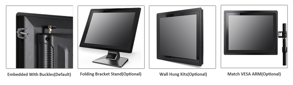 A series of images showcasing various types of monitors, including an GK-NWY-NT10F-AND 10" IP65 Android touch screen industrial embedded panel PC HMI for control automation and a 10" Android industrial PC.