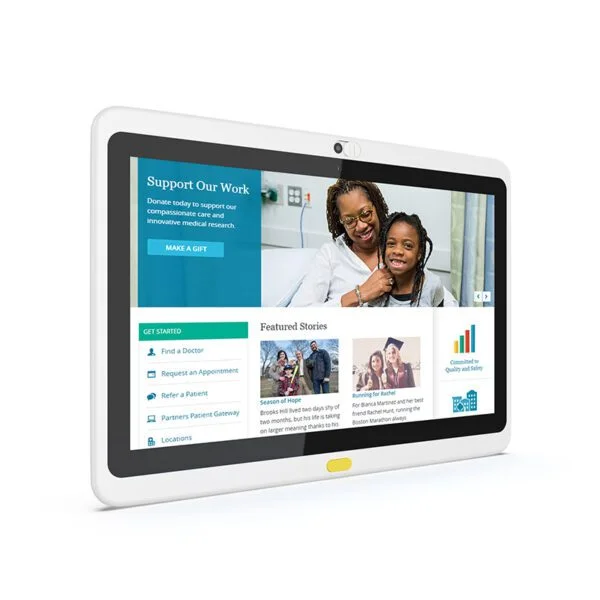 A GKMED133-A 13.3 inch Medical tablet for telemedicine and patient care with a child's face on it.