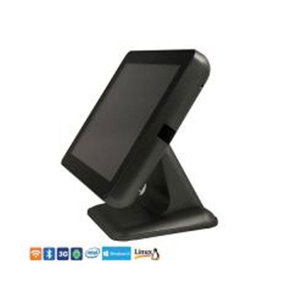 A black GK-1010E 10.1" Desktop Style Android/Windows/Linux All-in-One for Kiosks with a white background.