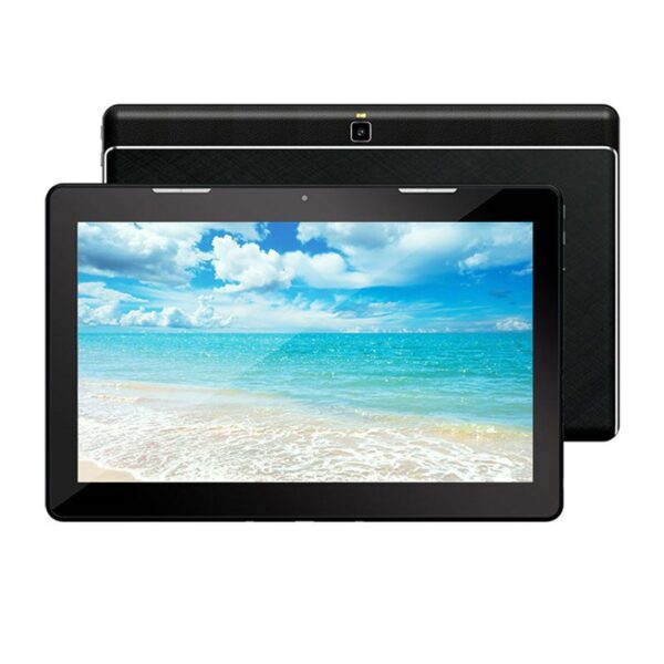 A black GK-CV133 13 Inch Large Android 9.0 OEM Custom Tablet with Battery with a picture of the beach.