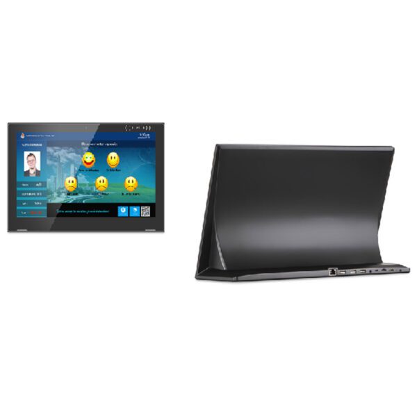 A GK-VR176-3288-V11 17" Android Desktop for Video Conferencing, Digital Signage & POS with a screen and a tablet.