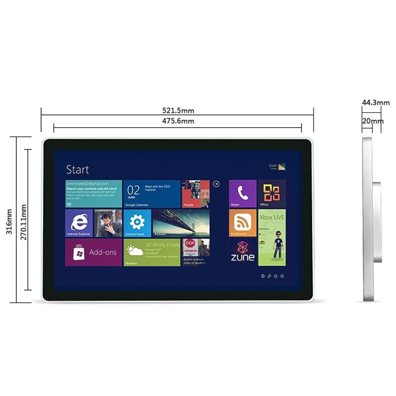 The dimensions of the GK-VR156-WIN 15.6 inch Windows PoE AIO for Digital Signage, POS and self service kiosks tablet.