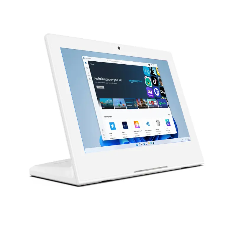 A white GK-VR176-3288-V11 17" Android Desktop for Video Conferencing, Digital Signage & POS with a screen on it.