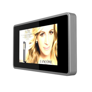 A tablet screen with a girl image and a white background