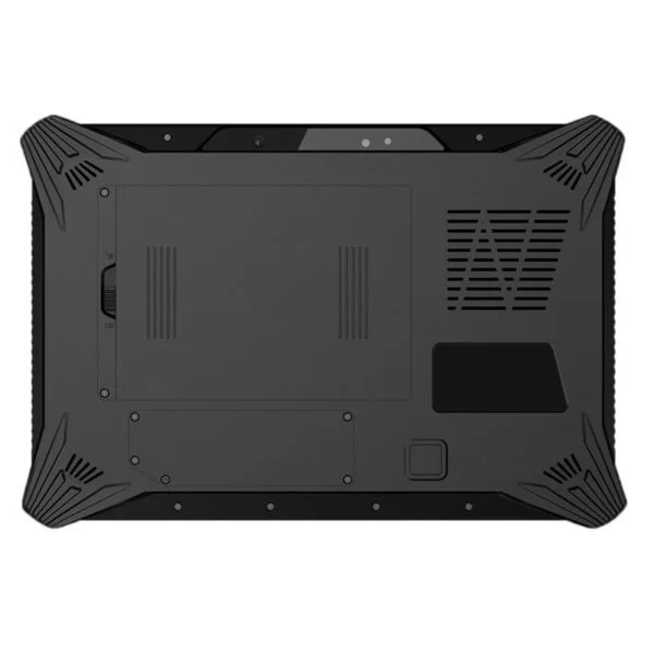 An image of a GK-ST10UW-I7 10" Rugged Windows I7 tablet w barcode reader hot swap battery with a black screen.
