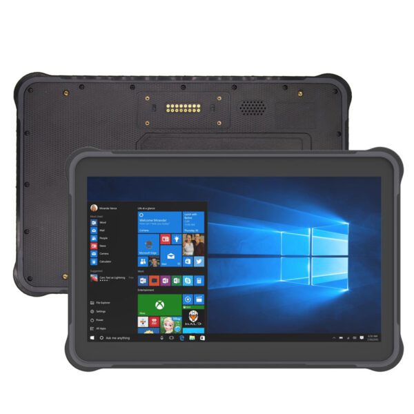 A GKR610W 10.1" Rugged Windows 10 Pro tablet with barcode & RFID reader with windows 10 on it.