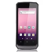 An 8" Android 11 Rugged Handheld Tablet with barcode scanner with a pink screen.