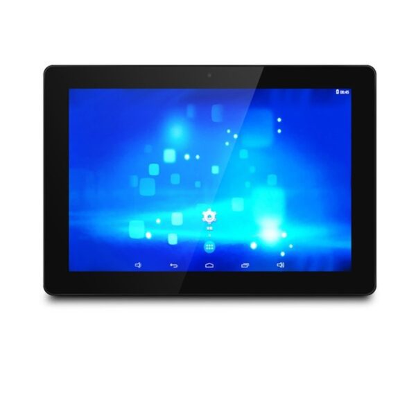A black tablet pc on a white background, perfect for wall mount applications.