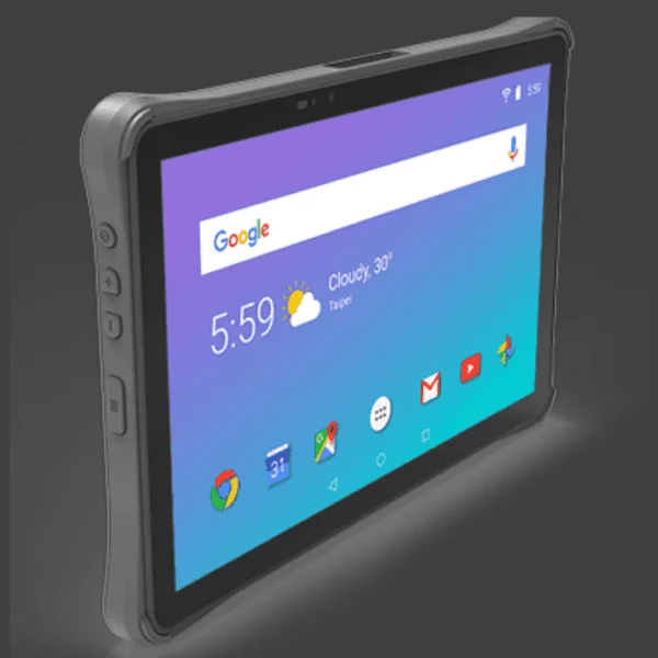 A GKNTA3101 10.1 inch Rugged Android Tablet + Barcode Scanner -TAA compliant with a google logo on it.