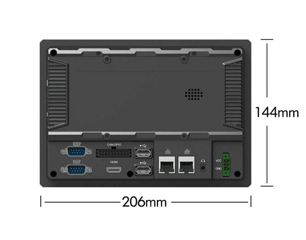 A diagram showing the dimensions of a 7-inch Embedded Industrial Android Panel PC - PoE RS232 CAN BUS, Sunlight Readable GK-N701-AND.