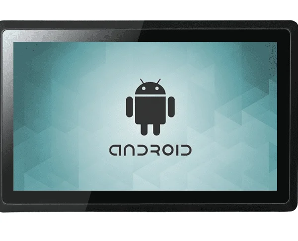 A screen with n android sign with a white background