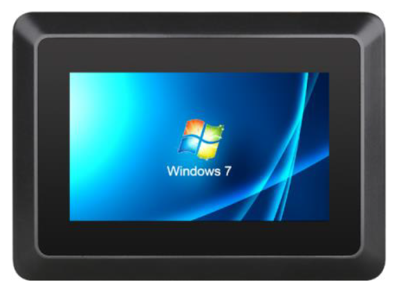A black GK-NXT7WIN-Q2 7-inch IP65 waterproof Windows industrial panel pc HMI, ideal for industrial purposes.