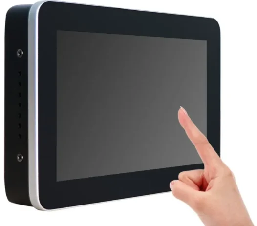 A finger touching the screen of a device