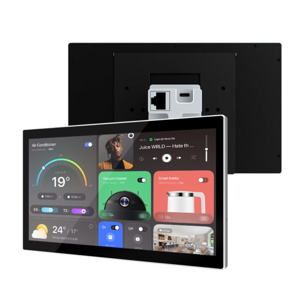 Smart home control panel with various apps.