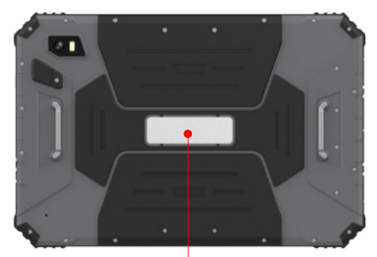The back of a 10.1" Rugged Multi-function Mobile Computer tablet with a red dot on it.