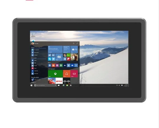 A 7-inch industrial touchscreen sunlight readable monitor displaying the Windows 10 start menu on its screen. 
Product Name: 7 inch industrial touchscreen monitor sunlight readable 1000 nits