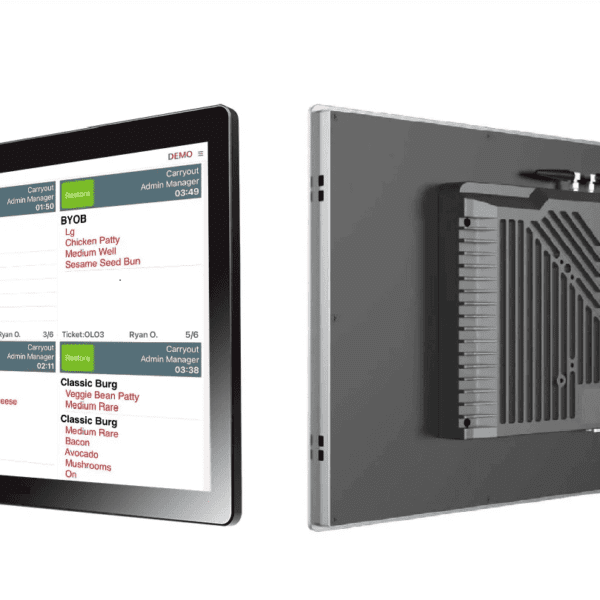 Digital order management tablet with menu display.